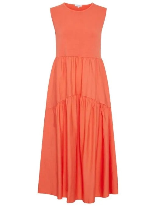 Sorbet Kato Sleeveless Tiered Midi Dress - Coral Pink