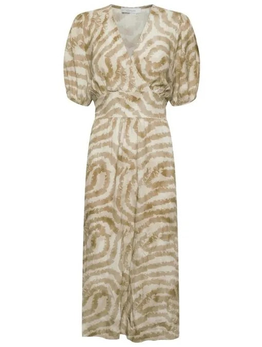 Sorbet SBALPINE Swirl Print Midi Dress - Beige