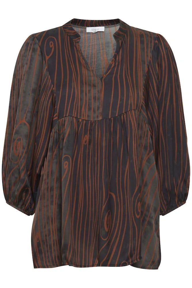 Sorbet SBPANITA Wood Grain Print Tunic Blouse - Brown