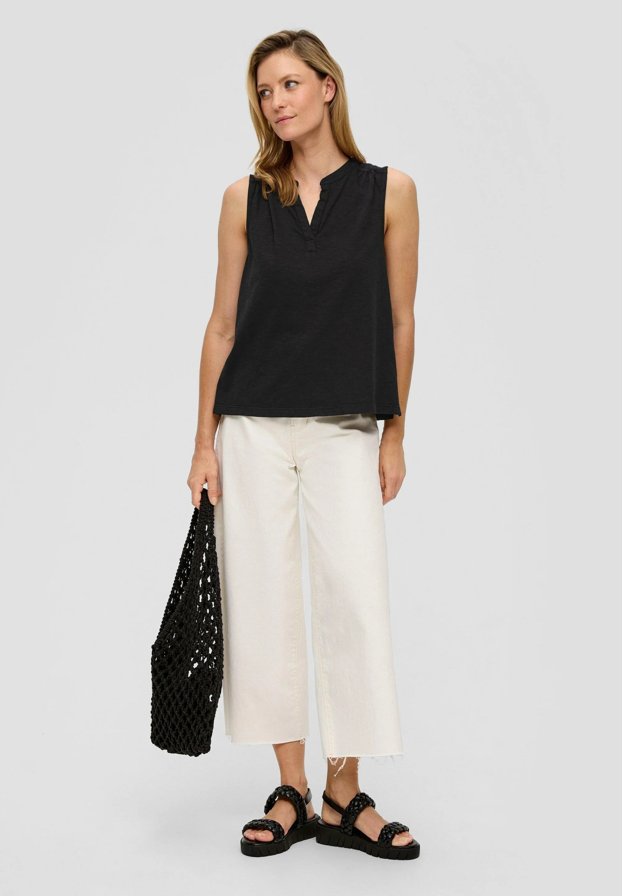 s.Oliver Sleeveless Blouse with V-Neckline - Black