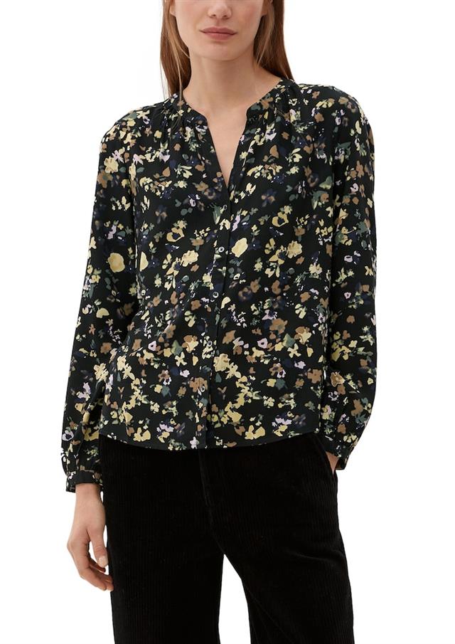 s.Oliver Ditsy Floral Print Blouse - Black with Cream & Green