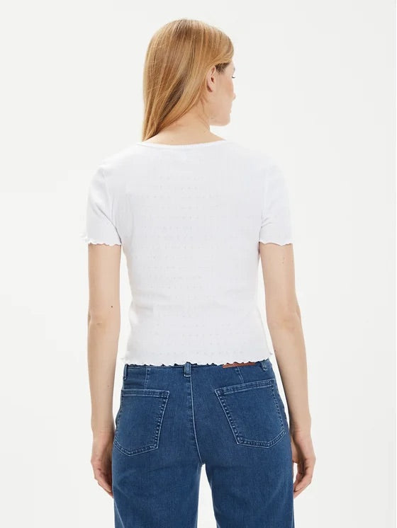 Brave Soul Eyelet Trim Crop Top - White