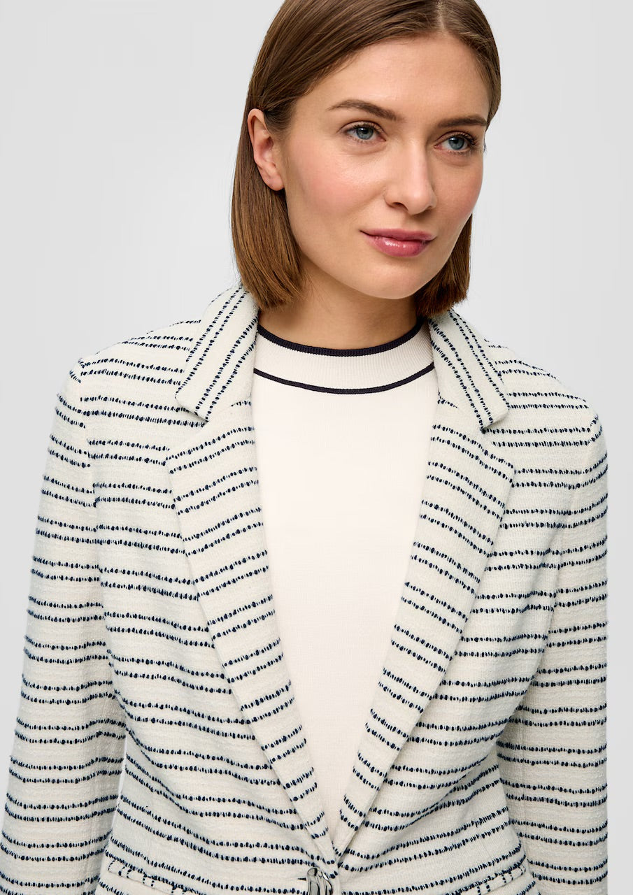 s.Oliver BLACK LABEL Striped Tweed Blazer - Ecru