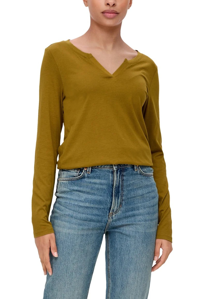 QS by s.Oliver Long Sleeve Top with Tunic Neckline - Guacamole