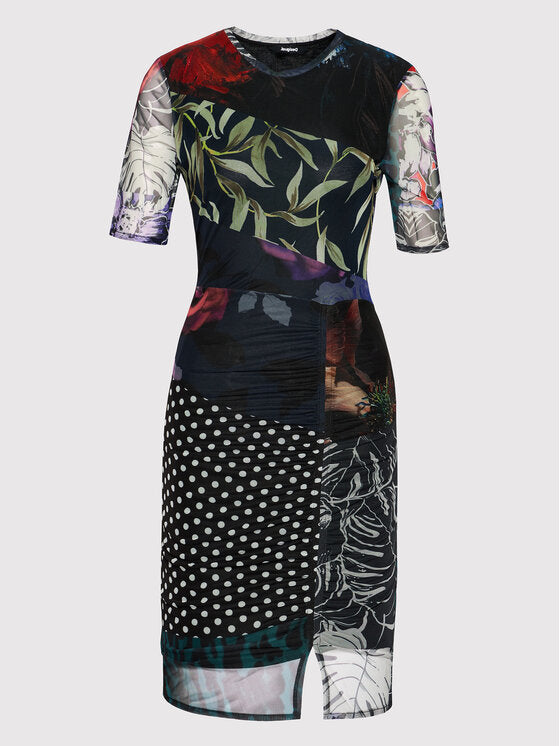 Desigual Amber Patchwork Mesh Mini Dress – Black Multicolour