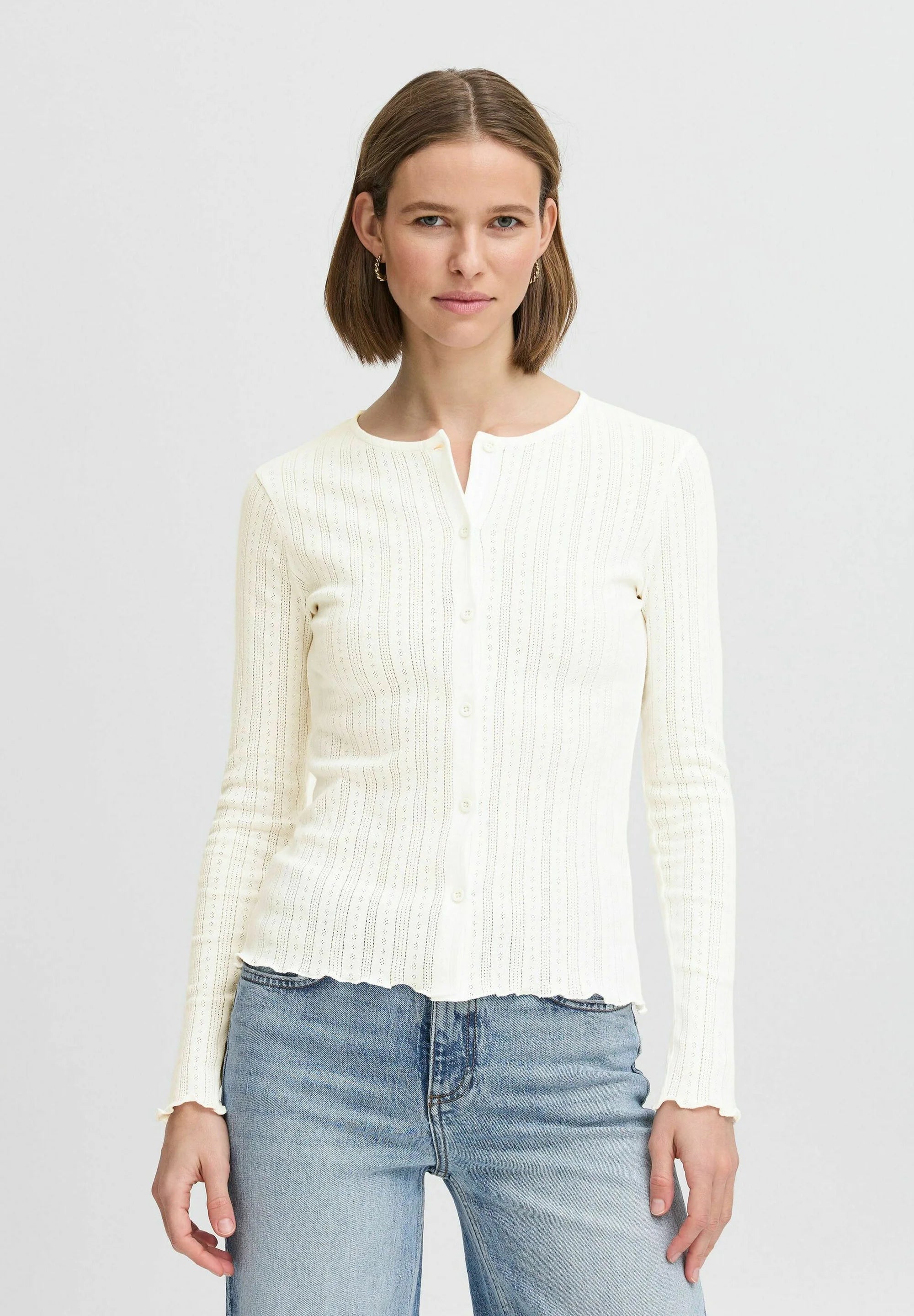 b.young Byunica Pointelle Knit Cardigan - Off White
