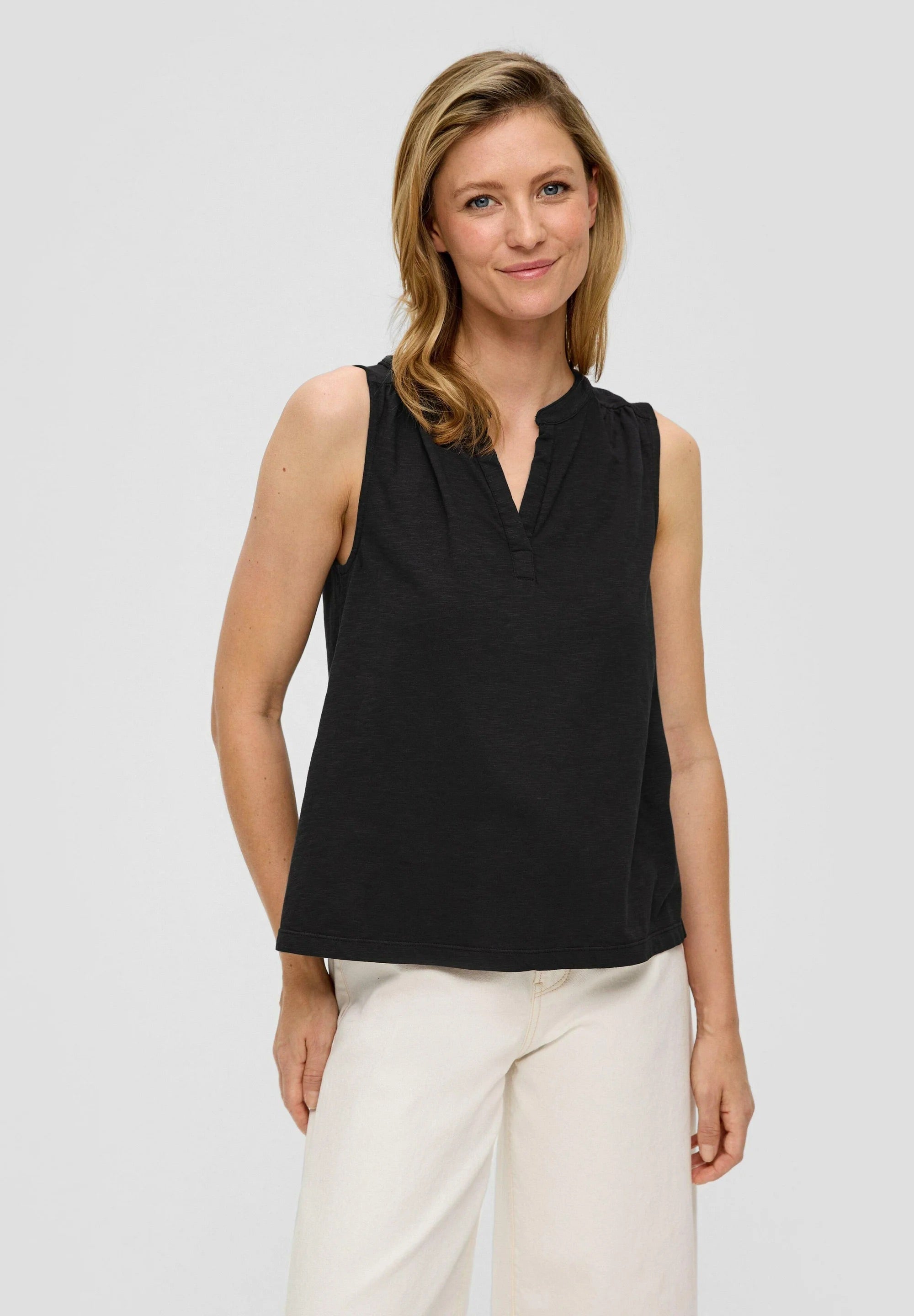 s.Oliver Sleeveless Blouse with V-Neckline - Black