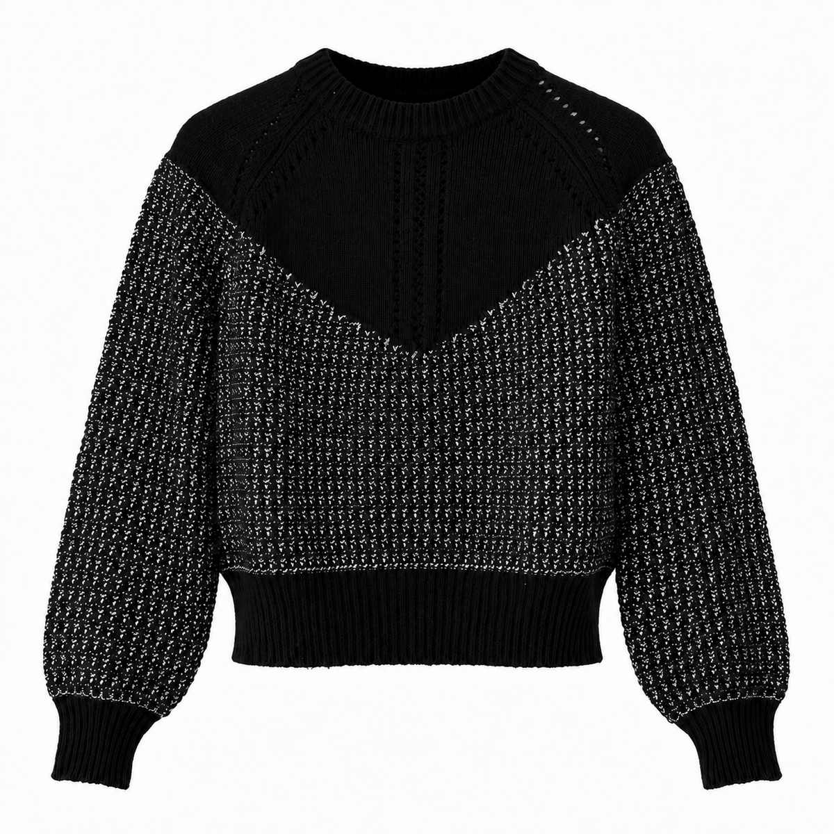 Marciano by Guess Metallic Knit Pullover – Black & Silver, women's fashion top, designer clothing, premium brands.