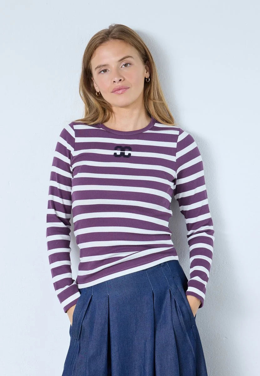 Co'couture Granny CC Rib Embroidered LS Blouse – Offwhite/Plum