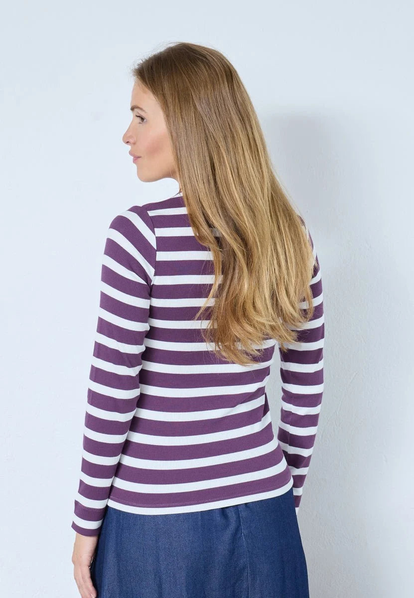 Co'couture Granny CC Rib Embroidered LS Blouse – Offwhite/Plum