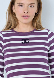 Co'couture Granny CC Rib Embroidered LS Blouse – Offwhite/Plum