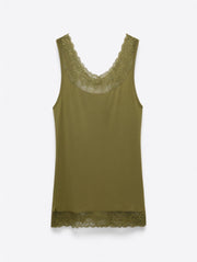 Cream Florence Lace-Trim Top – Olive Green