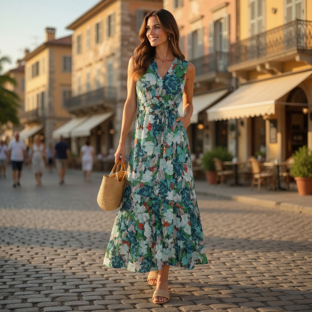 Zero Floral Maxi Dress – Green Tropical Print