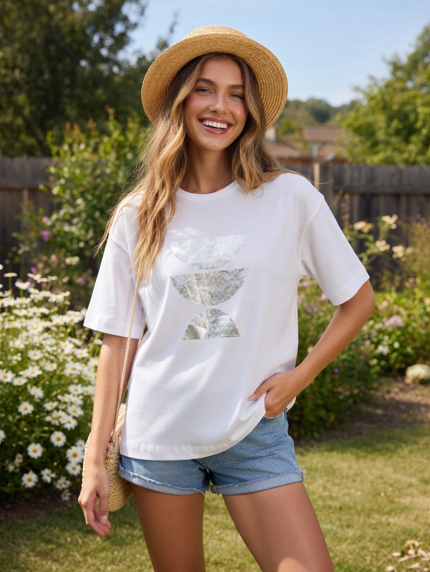 InWear Graphic T-Shirt – White Silver Foil Print