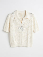 Part Two Senia Open-Knit Polo Top – Cream