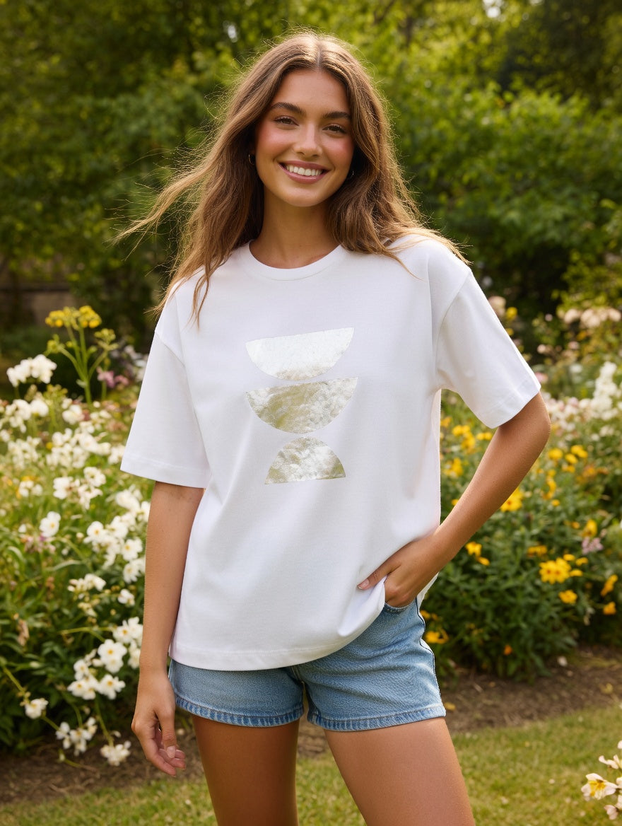 InWear Graphic T-Shirt – White Silver Foil Print