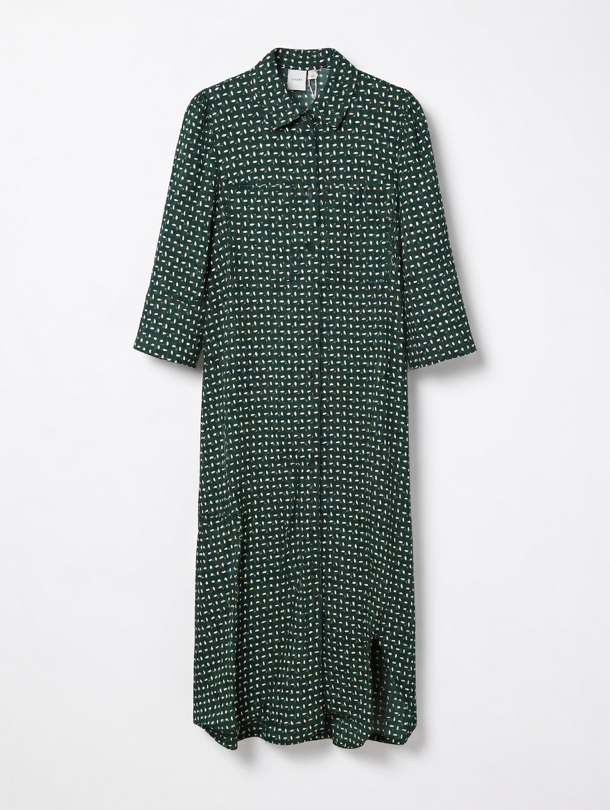 ICHI Dress – Green Geometric Print