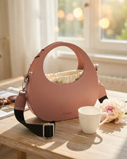 O bag Chase – Dusty Rose Moon Bag with Black Wide Strap & Cream Interior