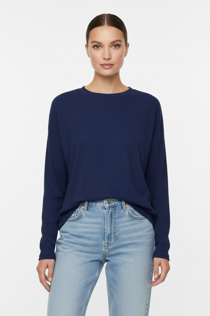 b.young Bypesina Textured Long-Sleeve Top - Medieval Blue