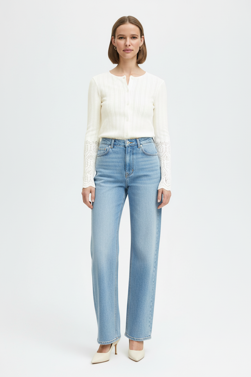b.young Byunica Pointelle Knit Cardigan - Off White