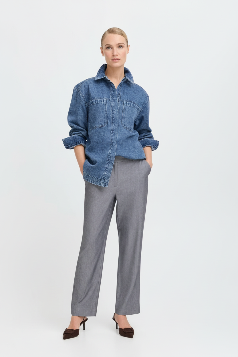 b.young Bykapuca Oversized Denim Shirt - Medium Blue