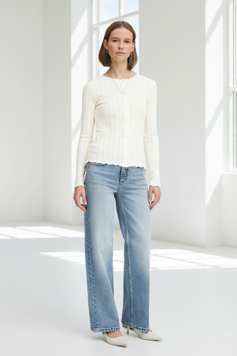 b.young Byunica Pointelle Knit Cardigan - Off White