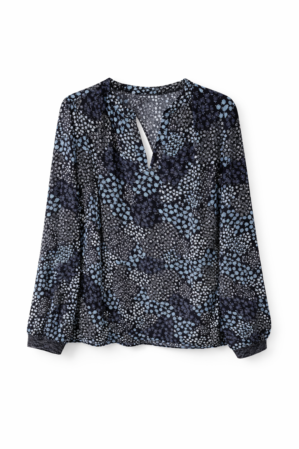 Saint Tropez Polka Dot Blouse with Tie Neckline - Black & White