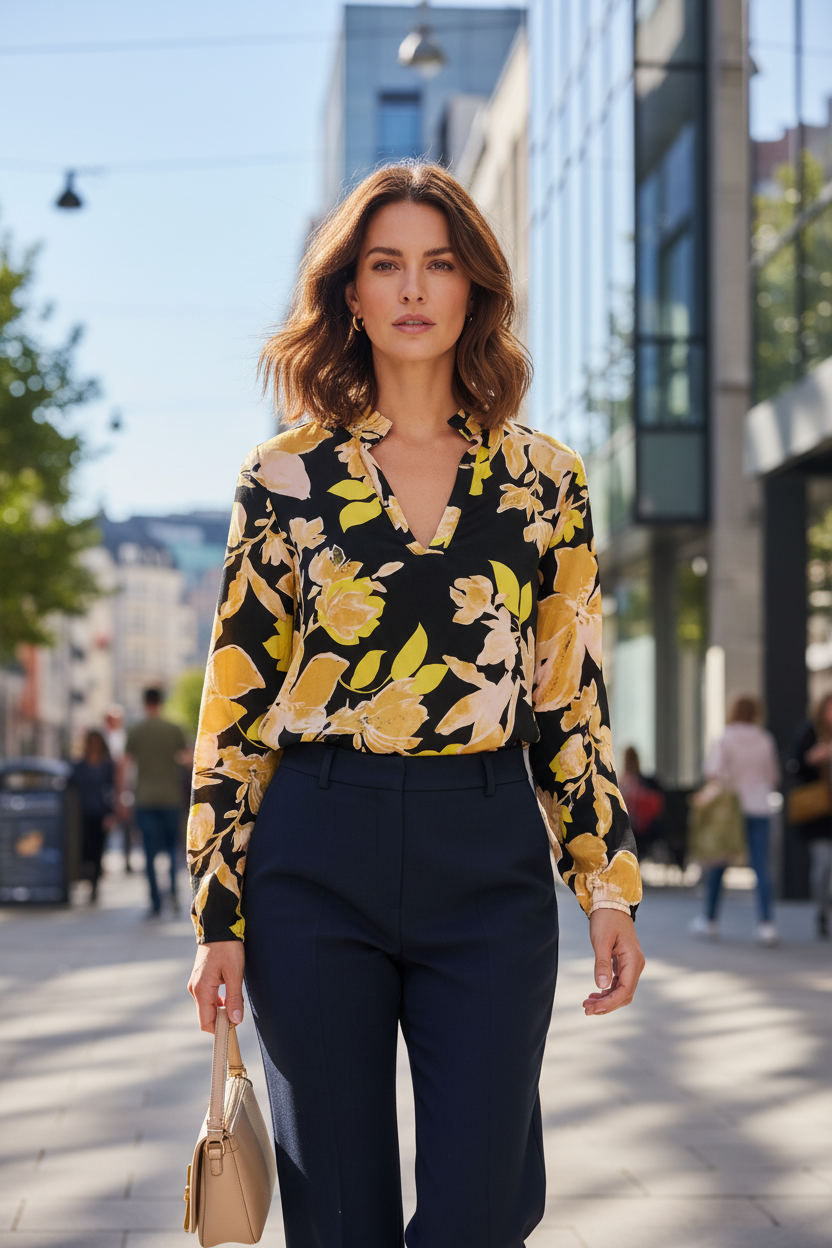 Saint Tropez Eda Printed Blouse - lifestyle photo outdoor setting