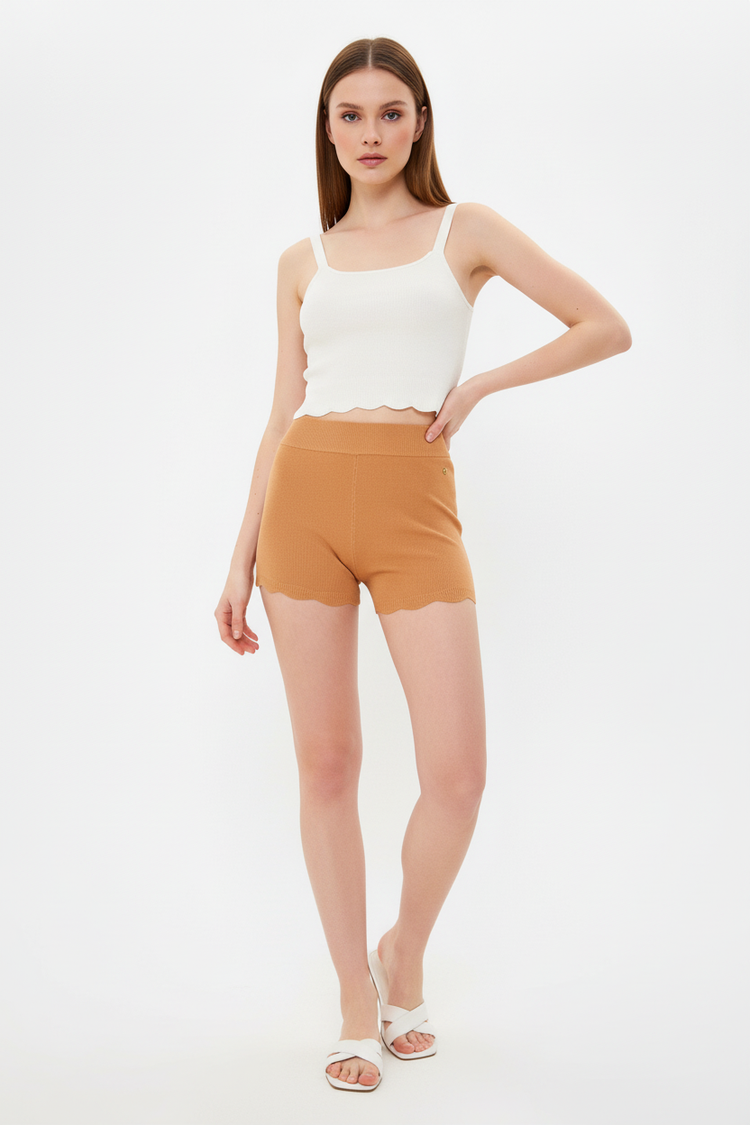 Guess High-Waisted Ribbed Knit Shorts with Scalloped Hem