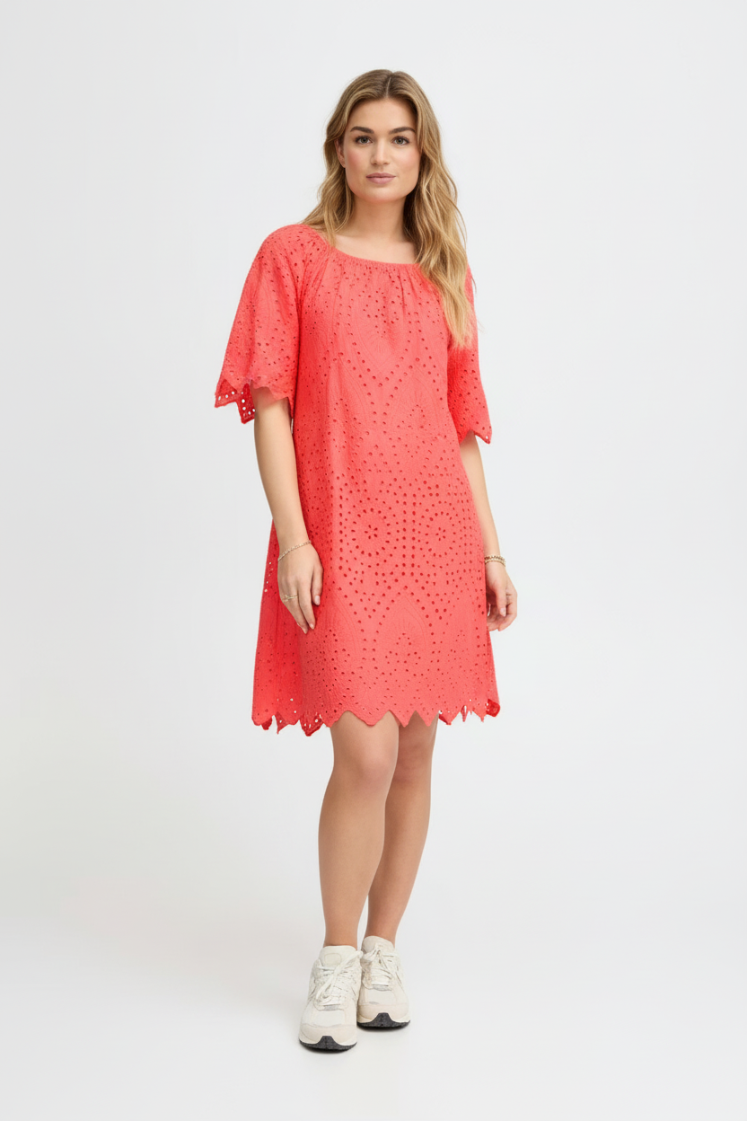 Sorbet Milea Off-Shoulder Broderie Anglaise Dress - Coral Pink