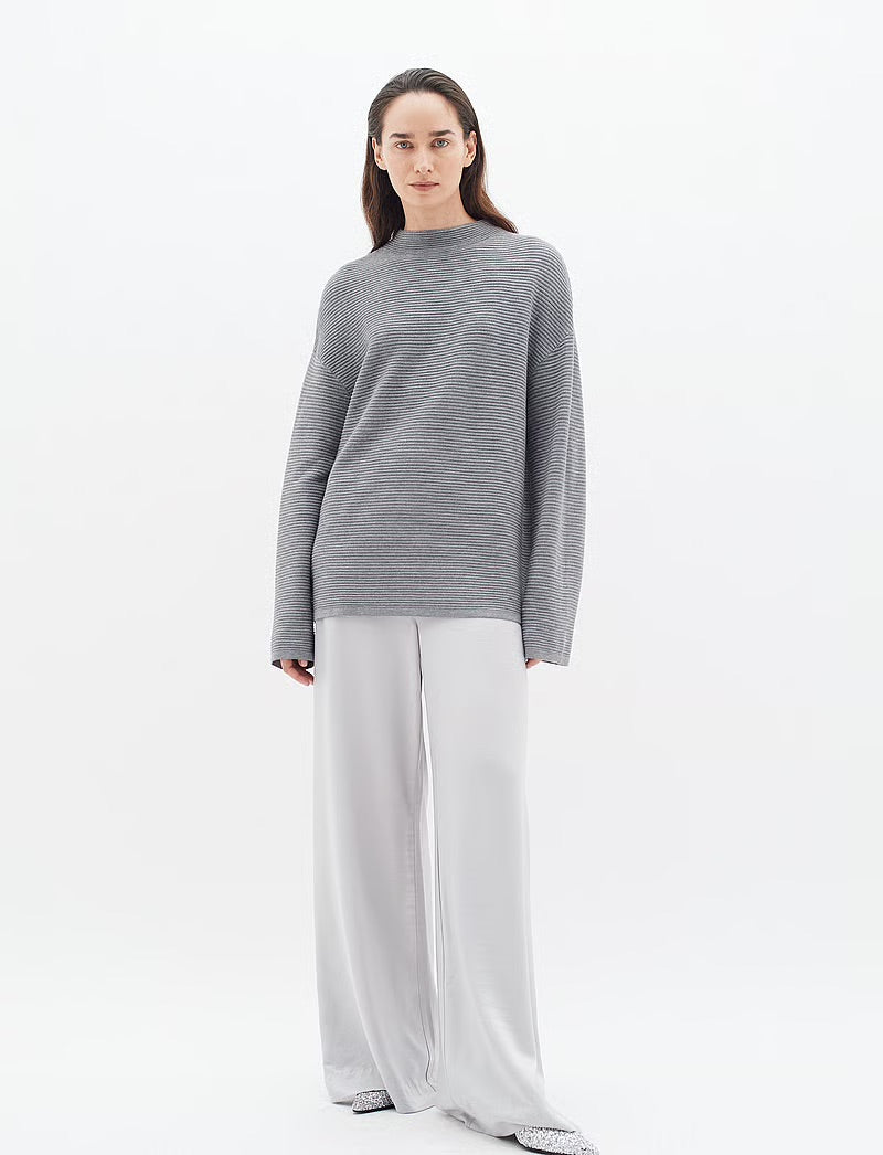 InWear TiaIW Boxy Pullover - Grey Ribbed Knit Sweater