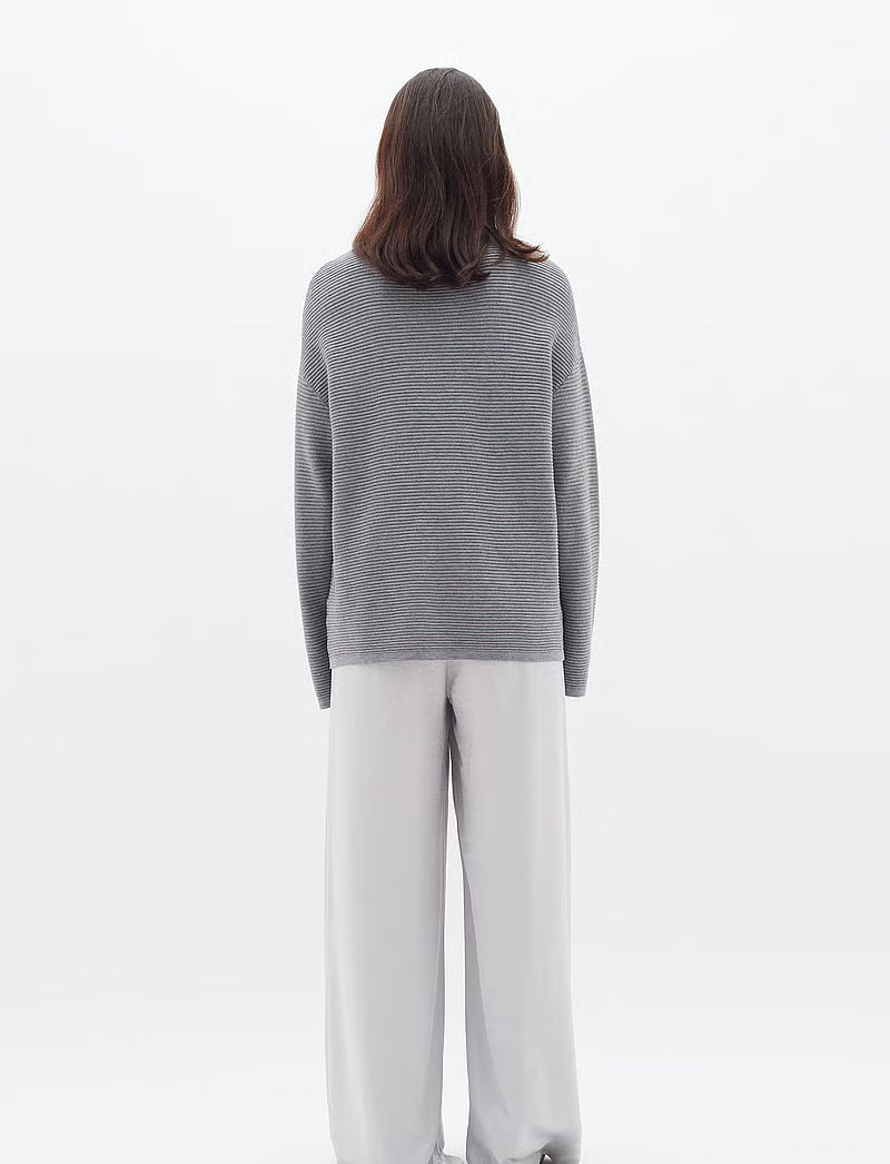 InWear TiaIW Boxy Pullover - Grey Ribbed Knit Sweater