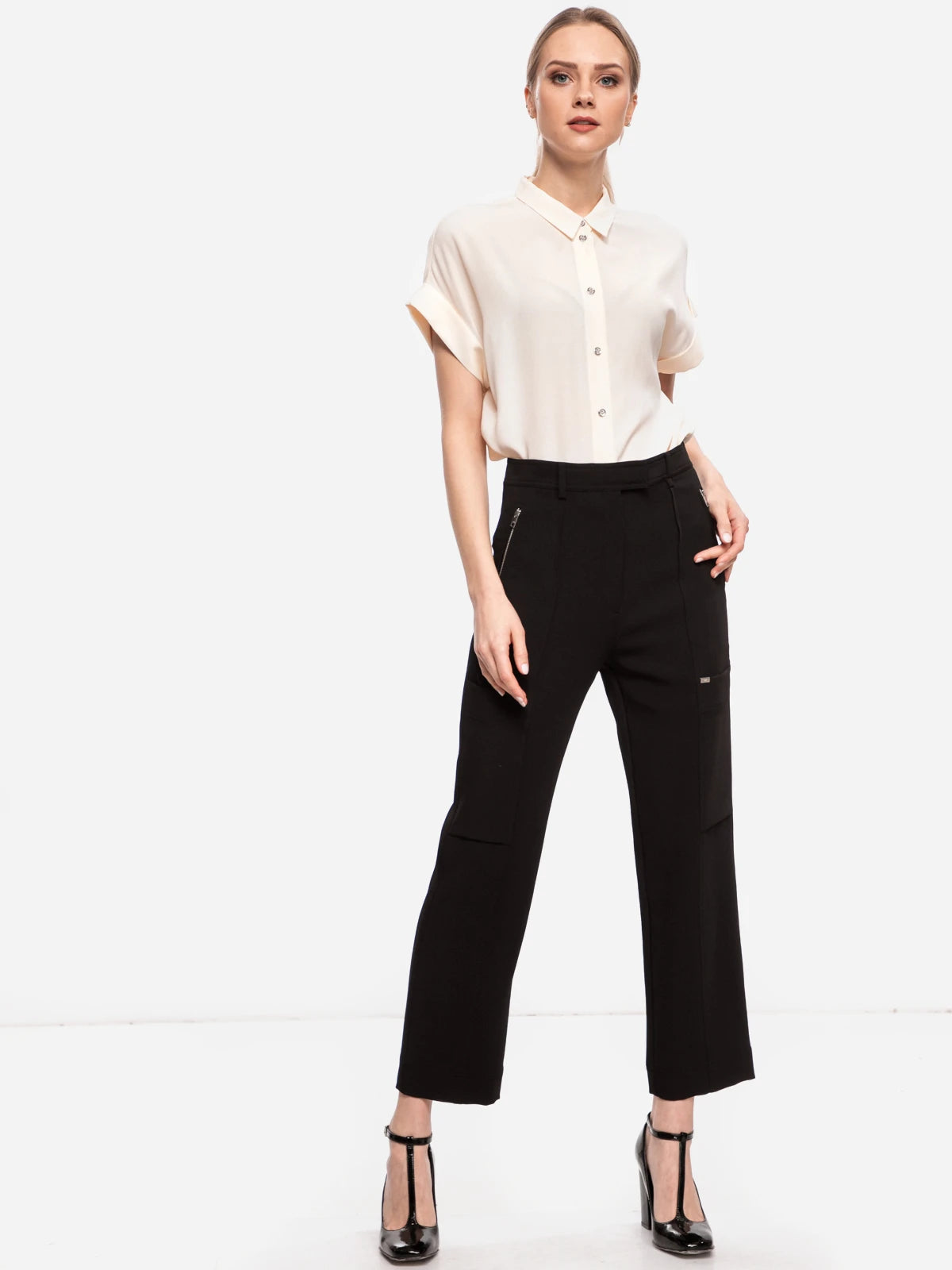 Calvin Klein Women's Short Sleeve Button-Up Blouse