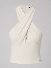 Marciano by Guess Cross-Neck Halter Top – Cream, stylish women's fashion top with keyhole neckline, premium designer clothing.