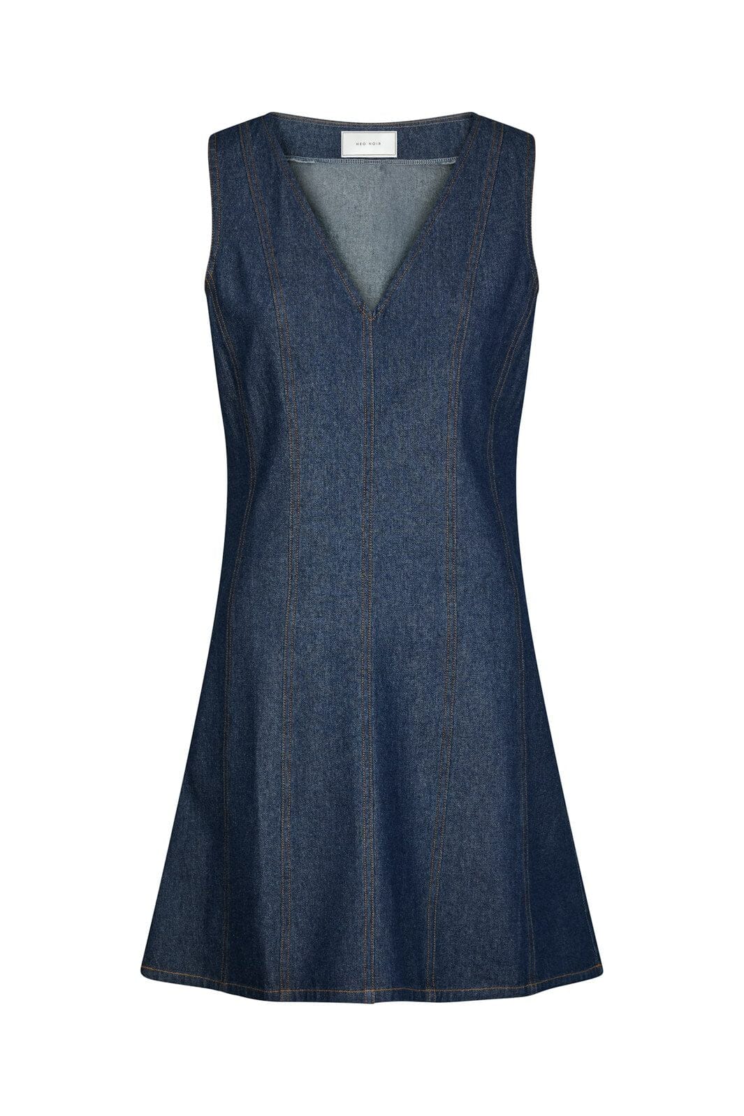 Neo Noir Nava Dark Blue Denim Mini Dress – V-Neck Sleeveless A-Line | Women