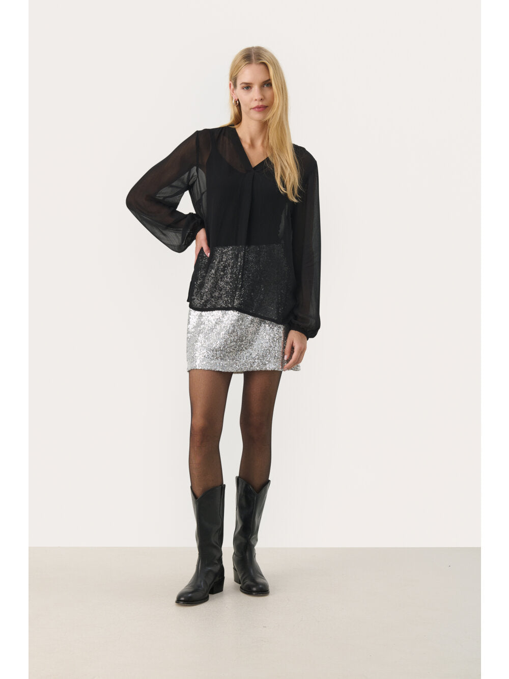 Part Two DittePW Blouse - Black Sheer V-Neck Blouse