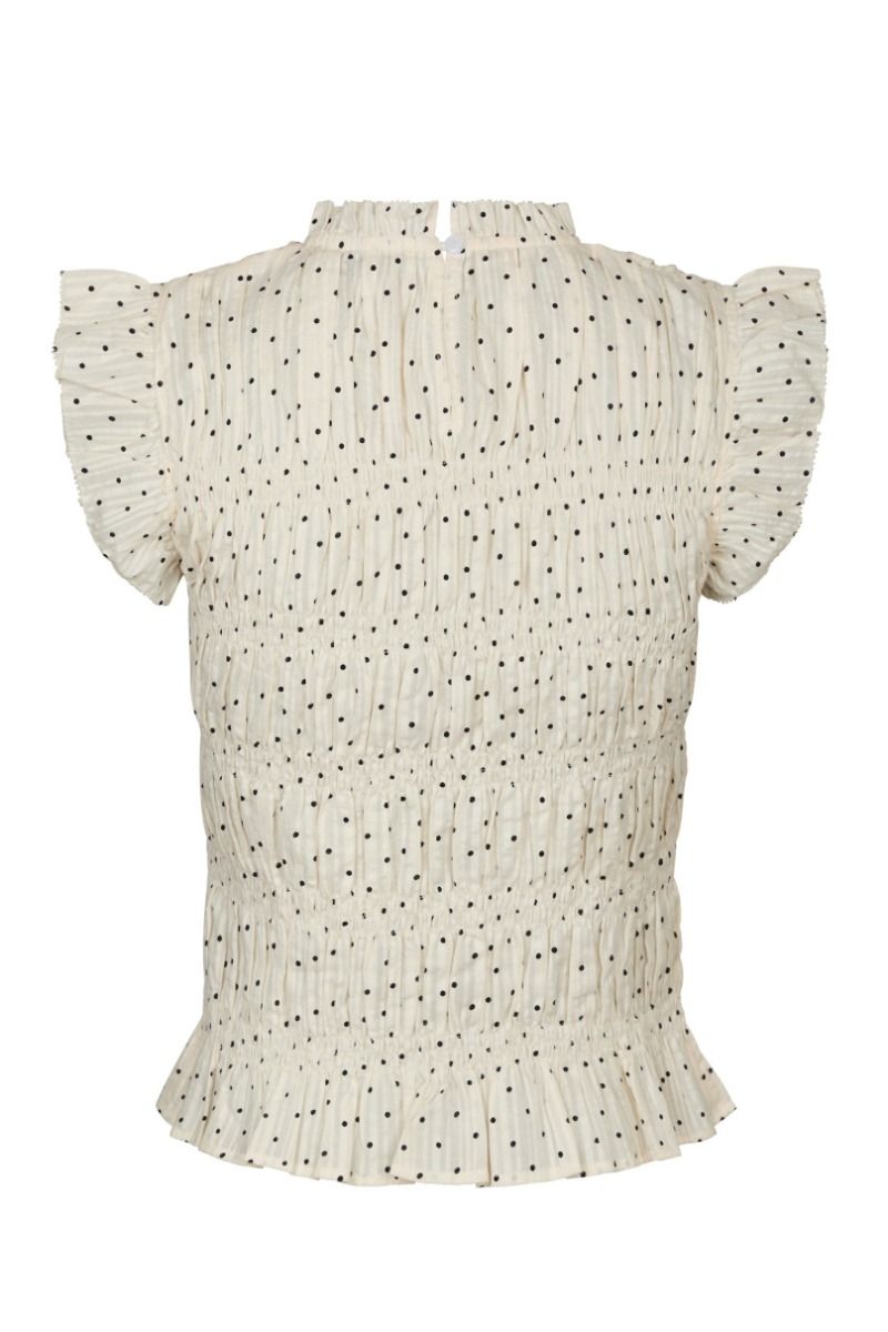 Neo Noir Tarsi Dot Cream Smocked Ruffle Sleeve Top – High Neck Peplum | Women